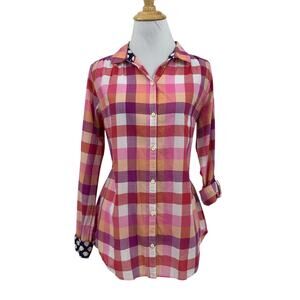 Isabella Sinclair Shirt Women S Small Plaid Flip Cuff Tab Sleeve Split Mesh Back